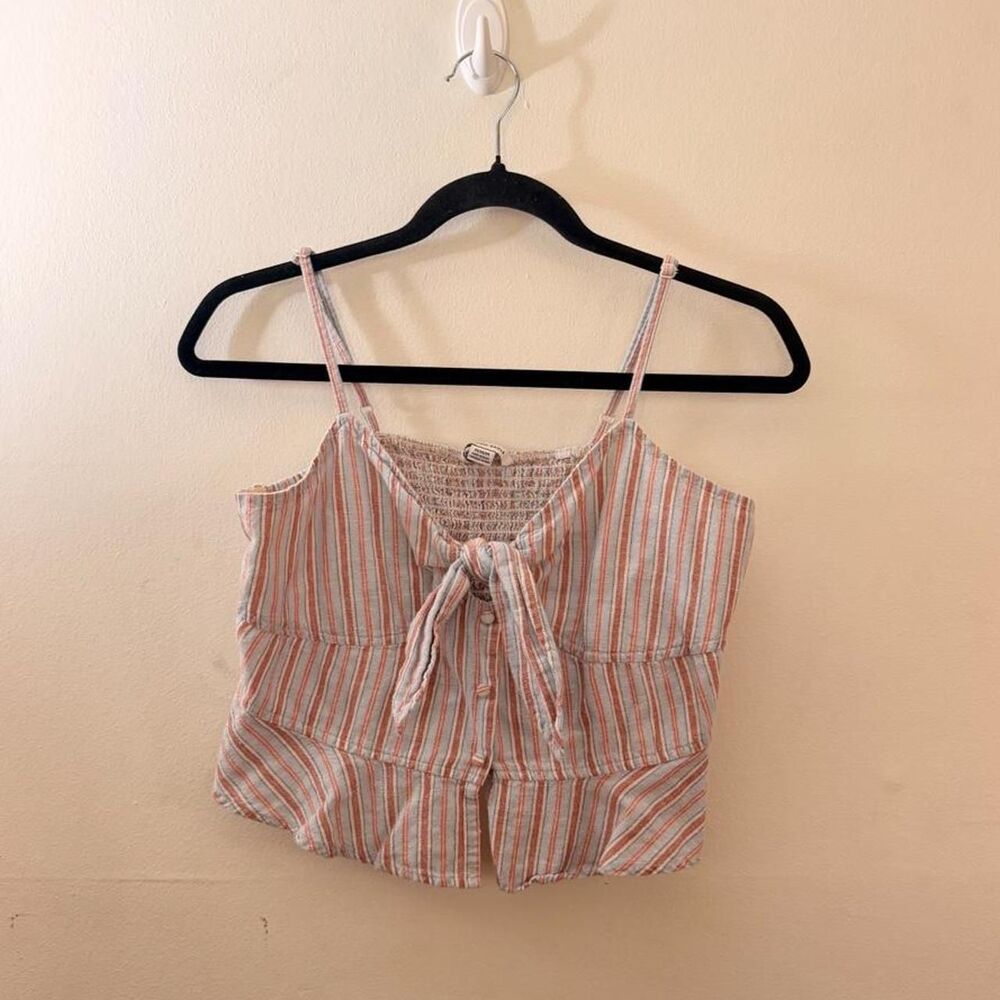 BOHO American Eagle Striped Smocked Tie-Front Cami, Size M